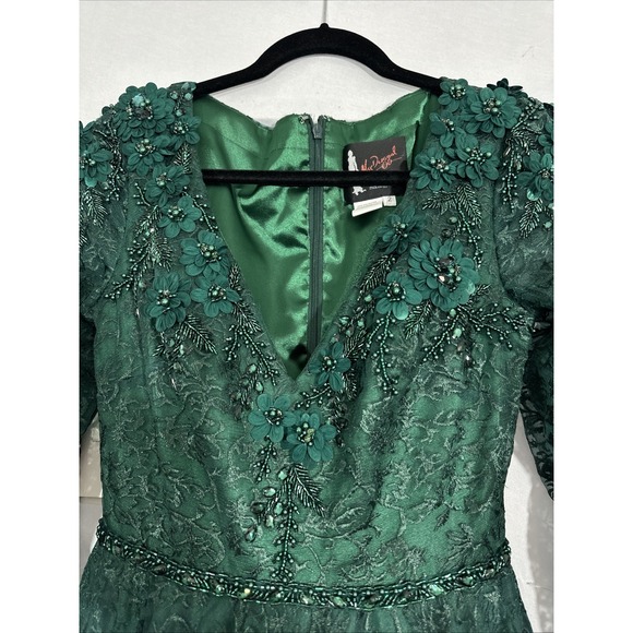 NWT Mac Duggal [ 2 ] 11215 Floral Embellished Long Sleeve ALine Gown Green J2059 - Picture 7 of 16